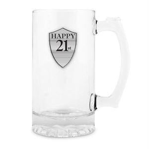 21st Beer Mug with Handle & Pewter Look Badge