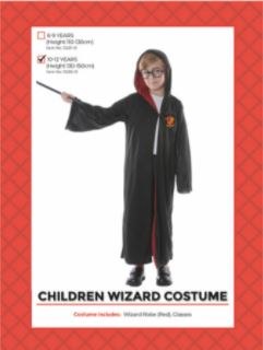 Childrens Wizard Costume Red 10-12 Years