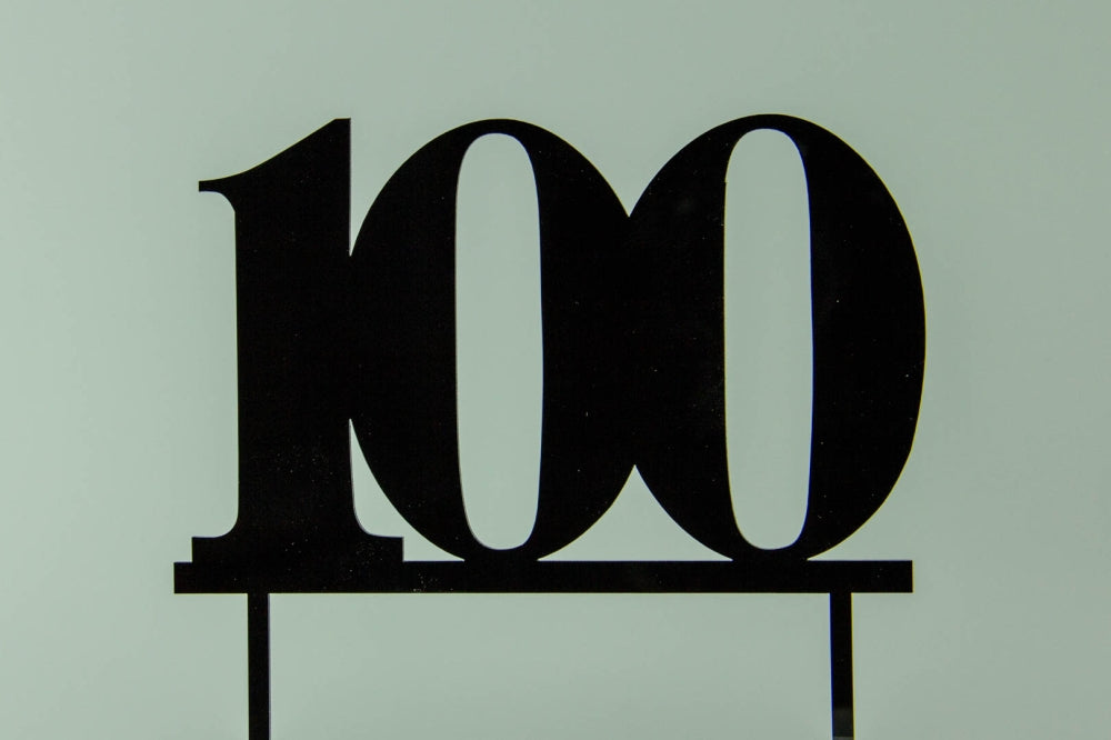 Number 100 Black Acrylic Cake Topper — Red Fox Party Supplies