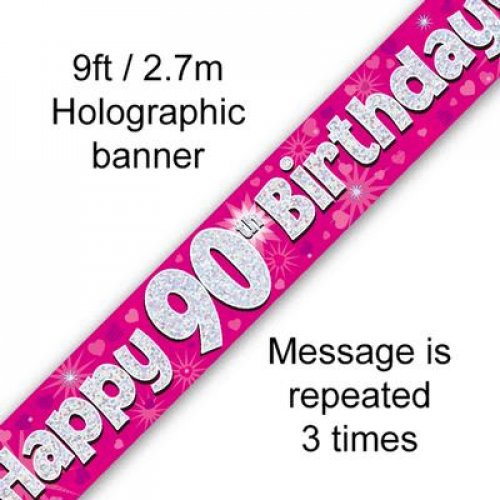 Happy Birthday Pink Holographic 9ft Banner