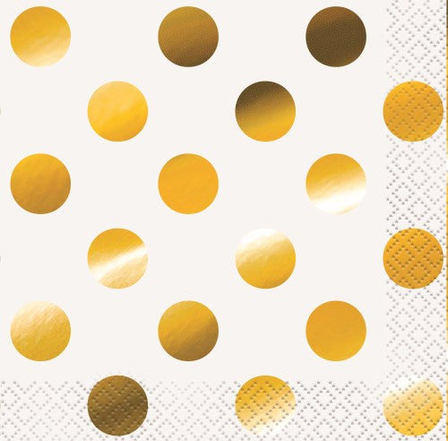 Gold Foil Dots 16 Beverage Napkins