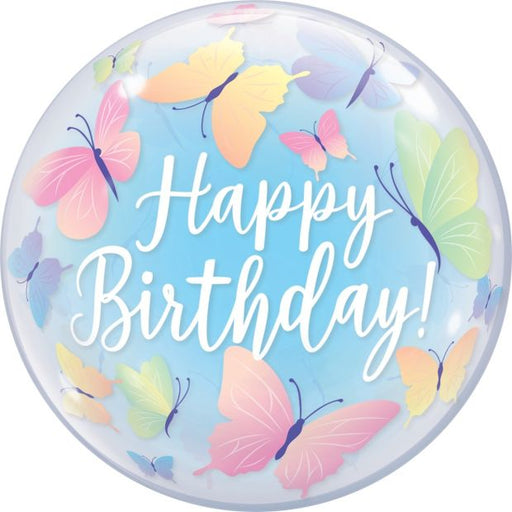 Happy Birthday Soft Butterflies Bubble Balloon 22"/56cm