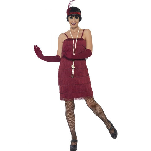 Flapper Costume Burgundy Red Small, with Short Dress
