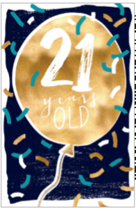 Aged Card Gold Balloon 21 Years Old