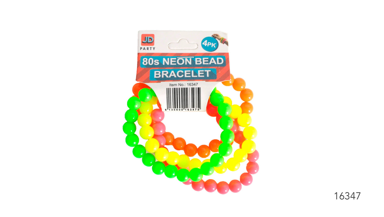 80's Fluro Beaded Bracelets Pack Of 4
