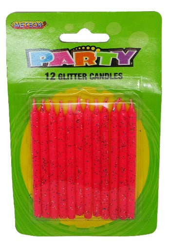 12 Glitter Candles - Assorted Colours