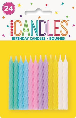 Pastel Spiral Candles 24 Pack