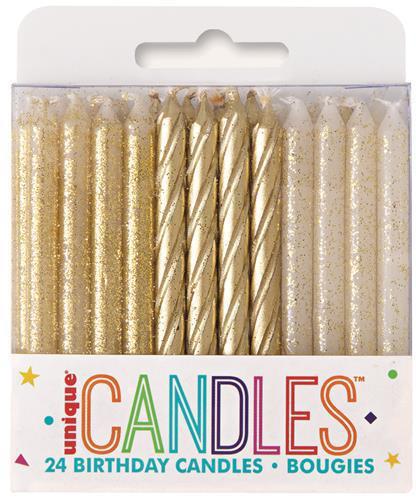 Glitter & Metallic Spiral Candles 24 Pack