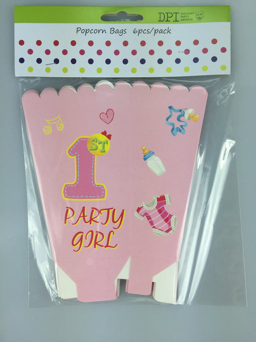 1st Birthday Girl Popcorn Bags Pack Of 6