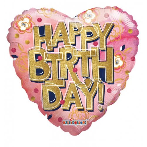 Happy Birthday Gold Letters Heart Foil Balloon 18"/46cm
