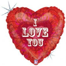 Foil Balloon 36" I Love You Heart Filigree