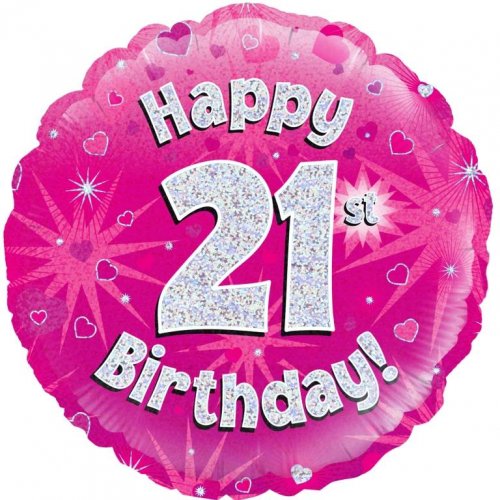 46cm Pink Foil Holographic Happy Birthday