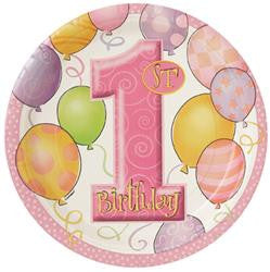 1st Birthday Plates With Balloons