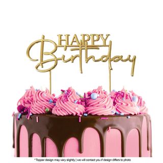 'Happy Birthday' Cursive Script Metal Cake Topper