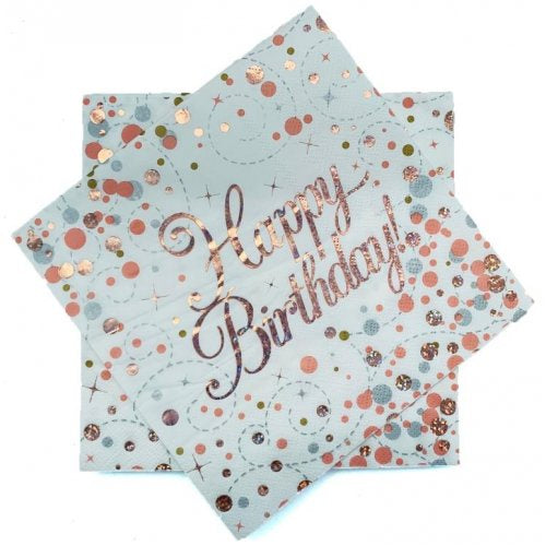 Sparkling Fizz Rose Gold Happy Birthday Napkins 16 Pack