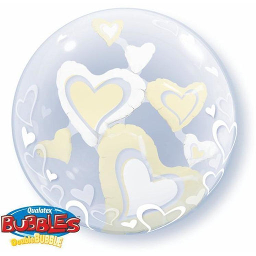 Bubble Double Ivory & White Hearts