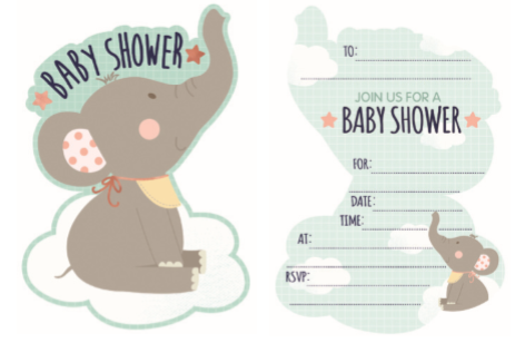 Elephant Baby Shower 8 Pack Invitations