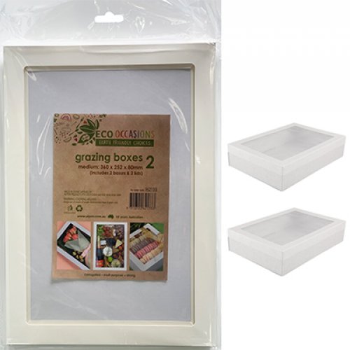 Medium White Grazing/Catering Tray With Lid  Size: 360 x 252 x 80mm Pack of 2