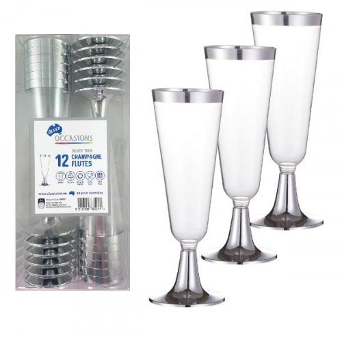 Silver Trim Plastic Champagne Flute 145ml