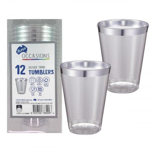 Silver Trim Plastic Tumblers 200ml Box12