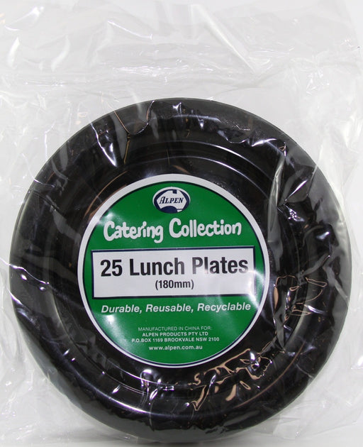 Plastic Lunch Plate 25 Pack - Black