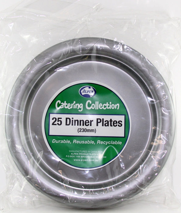 Plastic Dinner Plate 25 Pack - Silver