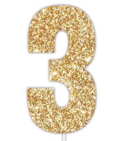 Cake Topper Glitter Gold Number 3