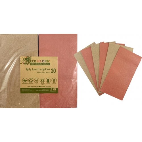 Napkins Lunch 1/8 fold Rose Gold & Kraft P20x10