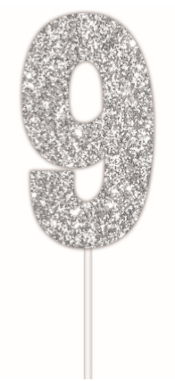 Cake Topper Glitter Silver Number 9