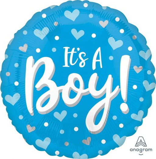 Foil 45cm (18") It's A Boy Heart & Dots