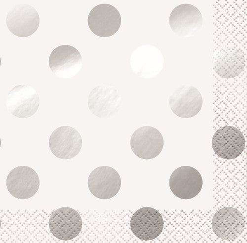 Silver Foil Dots 16 Beverage Napkins