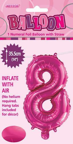 Hot Pink "8" Numeral Foil Balloon 35cm (14")