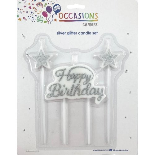 Silver 'Happy Birthday' Candle Set with Stars