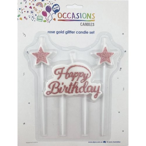Rose Gold 'Happy Birthday' Candle Set with Stars