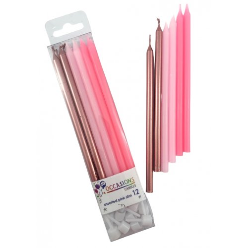 Candle Slim 120mm with Holders Colours + Metallic 12 Pack