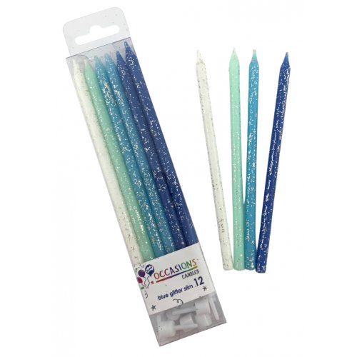 Glitter Candle Slim 120mm with Holders Ombre Colours 12 Pack