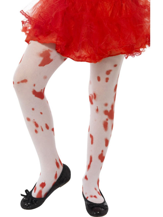 Tights, White, with Blood Stain Print, Age 6-12