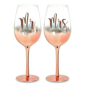 Assorted Enagaged/Mr & Mrs Ombre Rose Gold Wine Glasses