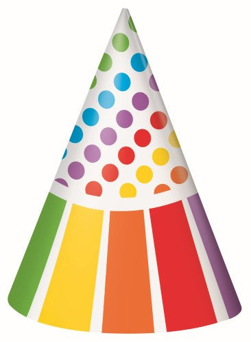 Rainbow Party Hats 8 Pack