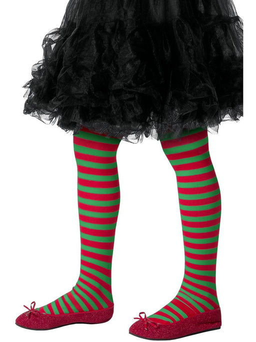 Striped Tights, Red and Green Childs Medium 7-9