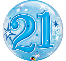 Blue Starburst Sparkle 21 Bubble Balloon 22"/55cm