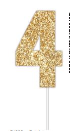 Cake Topper Glitter Gold Number 4