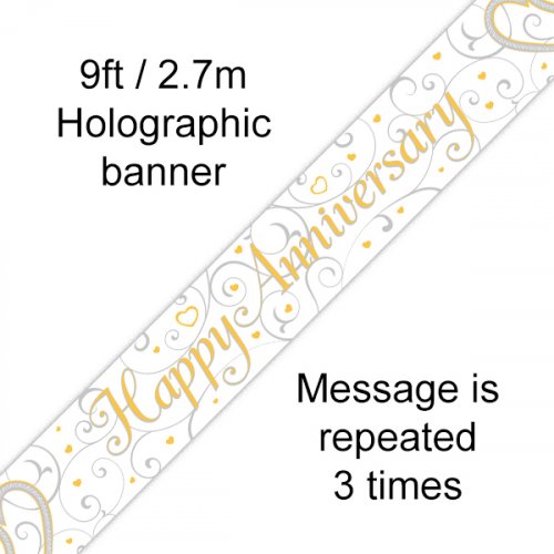 Happy Anniversary Gold/White Foil Banner 2.7 m