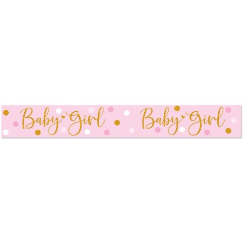 Pink & Gold Baby Girl Holographic Banner 2.7m