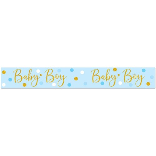 Blue & Gold Baby Boy Holographic Banner 2.7m