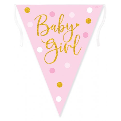 Pink & Gold Baby Girl Holographic Bunting 3.9M