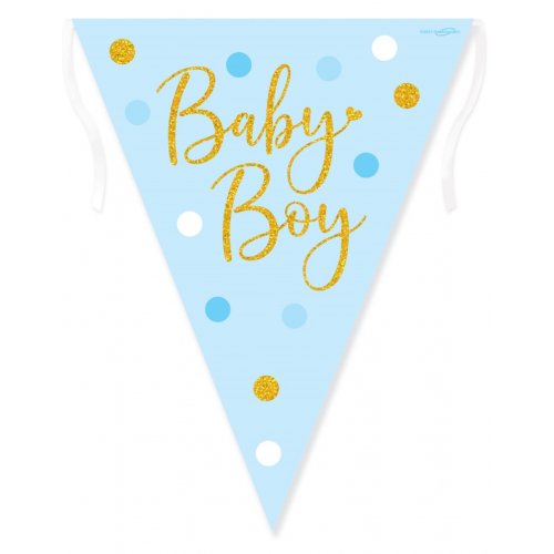Blue & Gold Baby Boy Holographic Bunting 3.9M