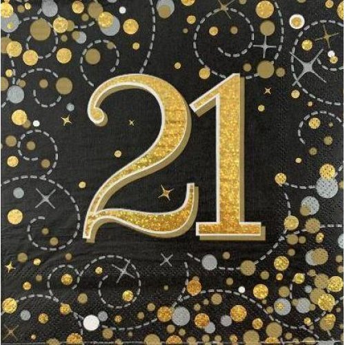 Sparkling Fizz Black & Gold Assorted Aged Napkins 16 Pack