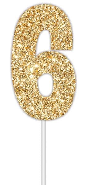 Cake Topper Glitter Gold Number 6
