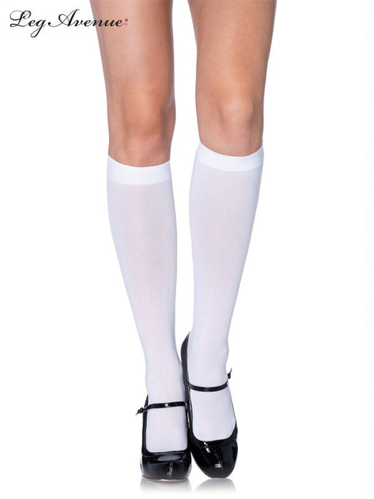 Opaque Nylon Knee High Tights White